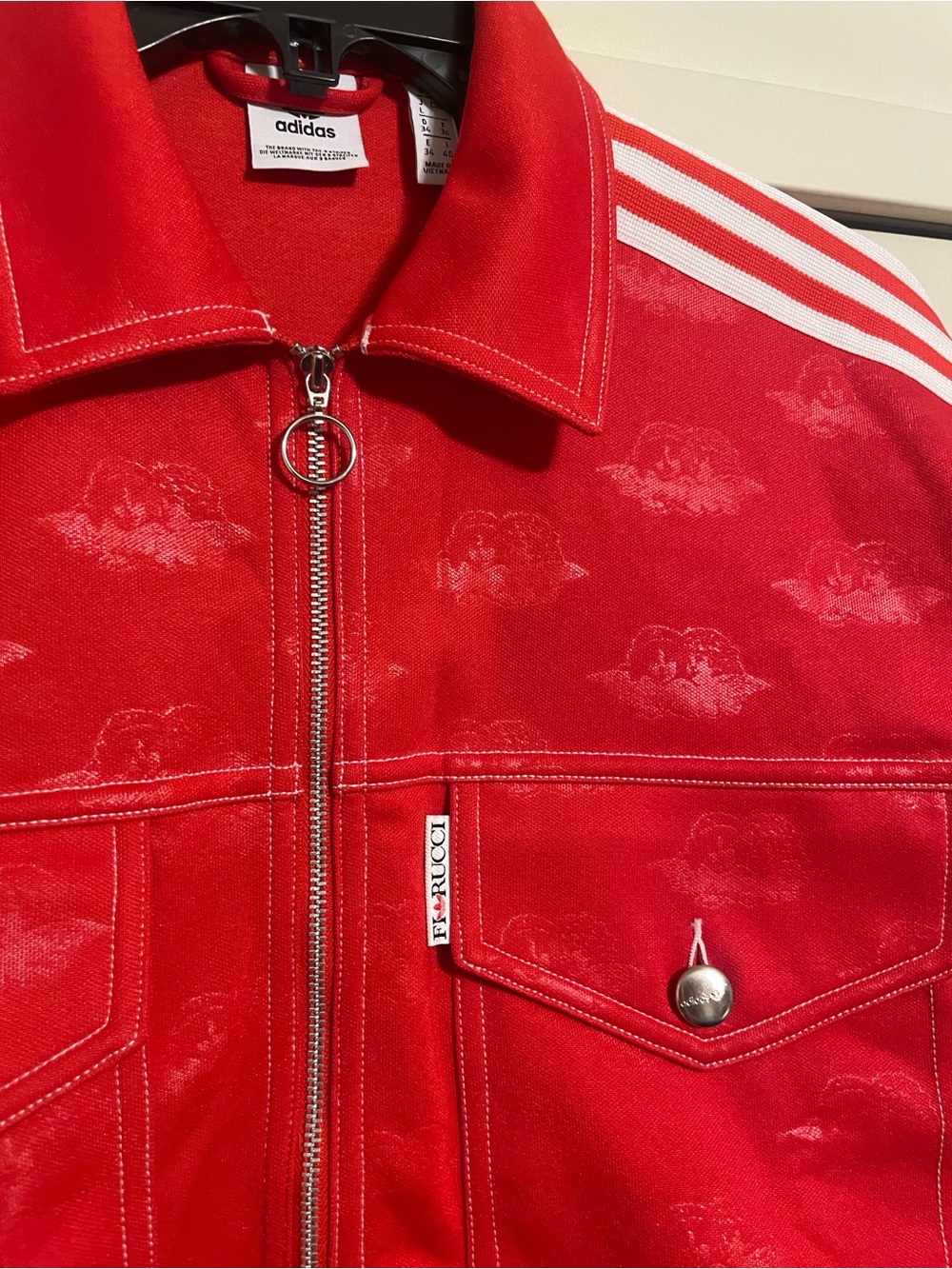 Adidas X Fiorucci Collab Red Cropped Track Jacket with 3 Stripe Sleeves - Picture 3 of 10